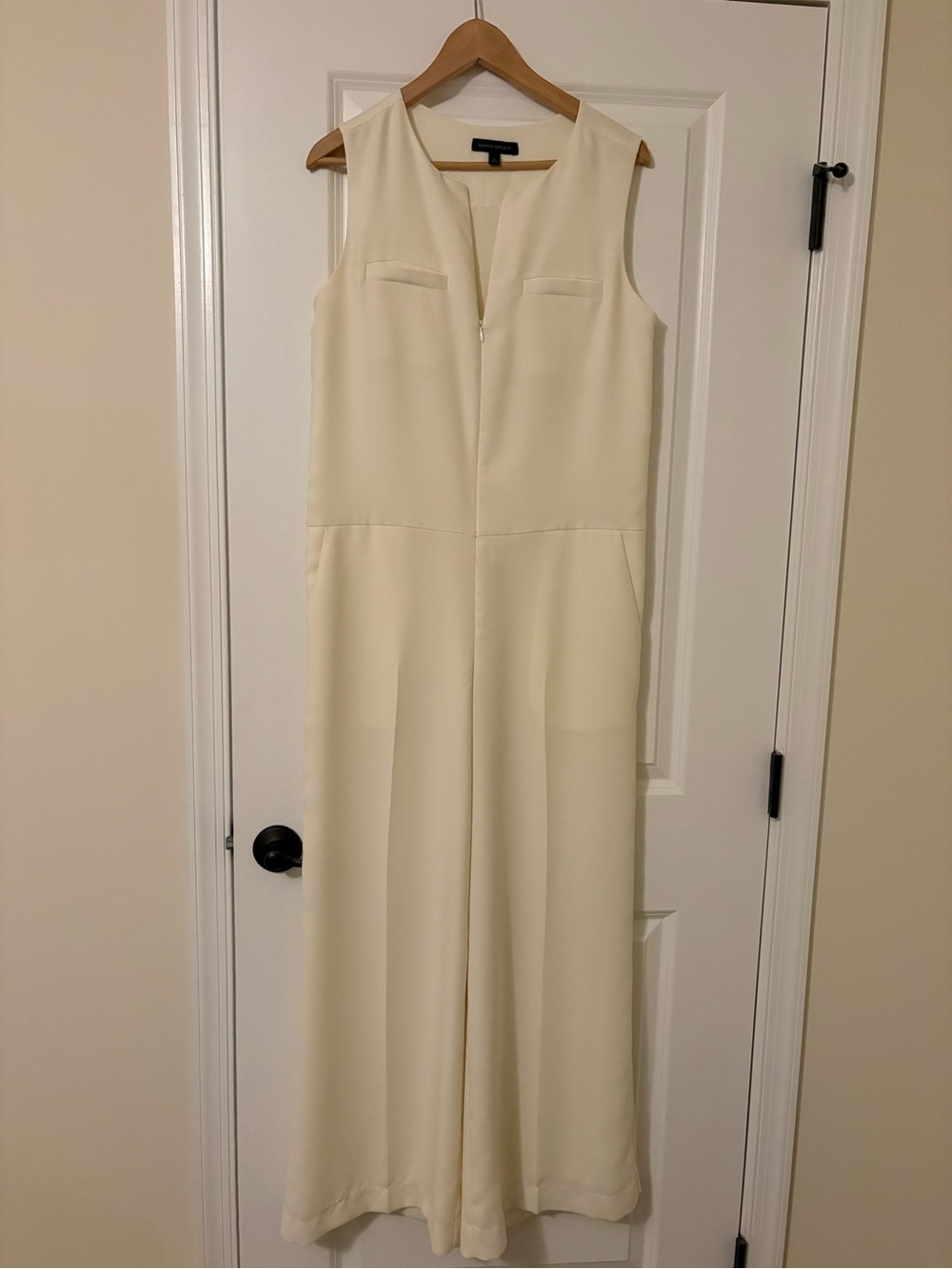 Banana Republic Cream Sleeveless Wide-Leg Jumpsuit